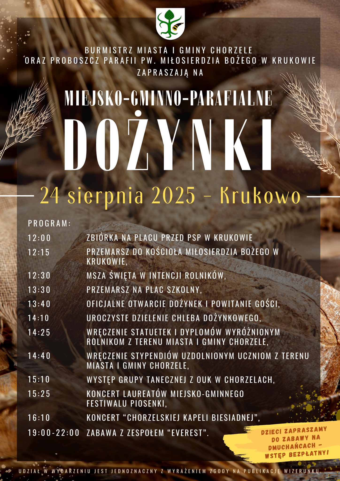 Plakat informujący o&nbsp;Miejsko-Gminno-Parafialnych Dożynkach w&nbsp;Krukowie