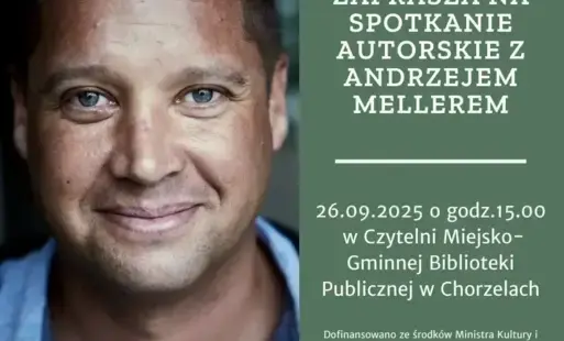 Plakat informujący o spotkaniu z Andrzejem Mellerem