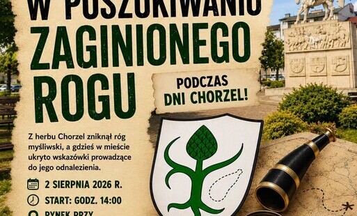 Grafika przedstawia informację o grze miejskiej podczas Dni Chorzel