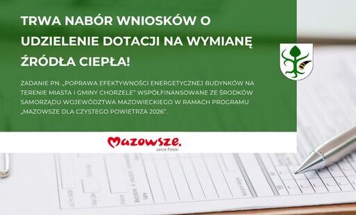 Grafika informuje o trwaniu naboru wniosków o dotację na wymianę źródła ciepła.