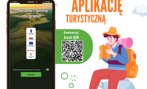 Grafika informująca o aplikacji z kodem qr do zeskanowania.