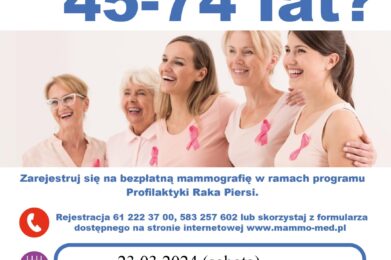 Informacja o możliwości skorzystania z bezpłatnej mammografi w Chorzelach