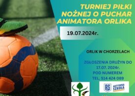 Plakat informujący o Turnieju piłki nożnej o Puchar Animatora Orlika