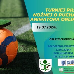 Plakat informujący o Turnieju piłki nożnej o Puchar Animatora Orlika