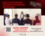 Plakat informujący o dyżurze pracownika Ośrodka Doradztwa Rolniczego