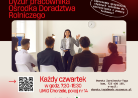 Plakat informujący o dyżurze pracownika Ośrodka Doradztwa Rolniczego