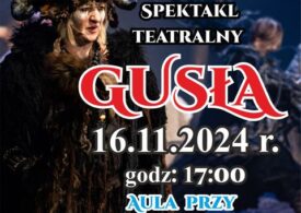 Plakat zapraszający na spektakl teatralny "Gusła"